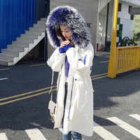 朗悦女装 2018新款韩版刺绣超大蓝色毛女中长款羽绒服派克LWYR188T19 白色 M