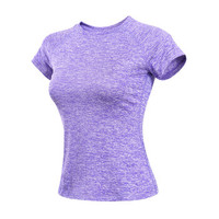 范迪慕 瑜伽服女修身显瘦健身服跑步运动服健身房运动透气短袖上衣T恤 FW2018-紫色-单件短袖-L