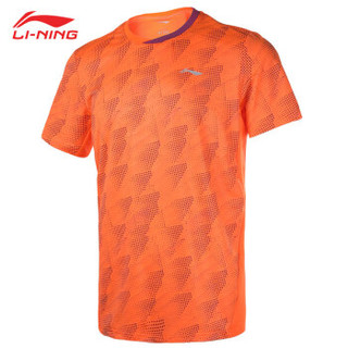 李宁（LI-NING）新款男子运动T恤羽毛球比赛上衣多色可选速干 AAYP063-4 荧光耀橙 L码/175