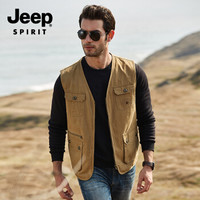 吉普 JEEP 男士马甲 2019春季新品男士户外多口袋休闲马甲潮流宽松马甲上衣 ZGQ-2805 卡其色 4XL