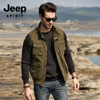 吉普 JEEP 男士马甲 2019春季新品男士户外多口袋休闲马甲外套潮流宽松立领背心马甲 ZGQ-2635 军绿色 3XL