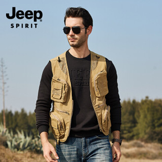 吉普 JEEP 男士马甲 2019春夏季新品男士户外多口袋背心宽松休闲快干薄款外套马夹男装 JPZP-2605 卡其色 3XL