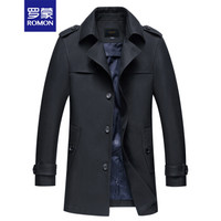 罗蒙 ROMON 风衣男2019春季新品男士翻领中长款单排扣商务休闲风衣外套LM8WWT1006 黑色 4XL