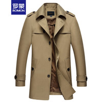 罗蒙 ROMON 风衣男2019春季新品男士翻领中长款单排扣商务休闲风衣外套LM8WWT1006 卡其 4XL