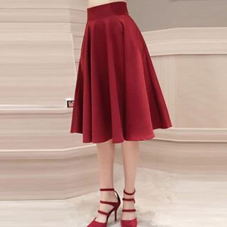 米兰茵 MILANYIN 女装 2019年春季新款气质修身显瘦纯色高腰中长款拉链半身裙 ML19332 酒红色 XL