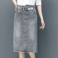BANDALY 2019夏季新品女装半身裙松紧腰牛仔女中长款高腰a字大码修身包臀短裙 HZDF111-787 800烟灰色 30
