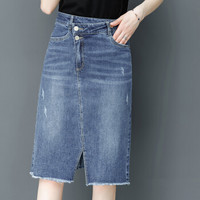 BANDALY 2019夏季新品女装半身裙松紧腰牛仔女中长款高腰a字大码修身包臀短裙 HZDF111-787 802浅蓝色 30