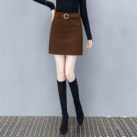AUDDE 2018冬季新款女装新品毛呢半身裙女高腰百搭a字裙呢子包臀裙短裙 HZD09-8686 焦糖色 M