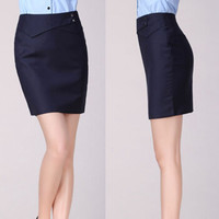 AUDDE 半身裙女短裙OL气质通勤面试修身职业短裙包臀裙2019夏季新品女装一步裙 kkcxj22018 深蓝色 XXL