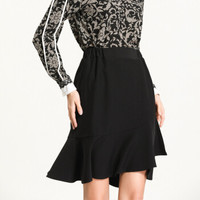 AUDDE 2019春夏季新款女装新品半身裙女大码胖mm荷叶边褶皱修身显瘦纯黑半身裙 zxALMM-79662 黑色 3XL