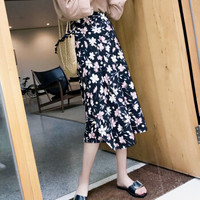 BANDALY 2019春夏季新款女装新品雪纺半身裙女chic百搭一片式小碎花系带裙子 ywM666 黑底花 M-666#均码