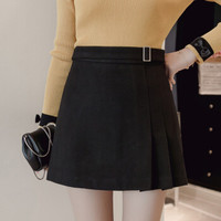 AUDDE 2019春季新品半身裙女高腰a字裙百褶裙新款毛呢短裙防走光半身裙短裙女 zx1625-2526 黑色 L