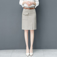 BANDALY 2019夏季新款女装新品半身裙女高腰开叉a字裙人字纹包臀短裙子ins HZD09-8913 卡其色 XXL