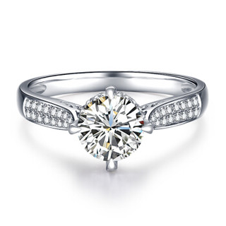 鸣钻国际 许诺 PT950铂金钻戒女 白金钻石戒指结婚求婚女戒 钻石对戒女款 共约1克拉 I-J/SI