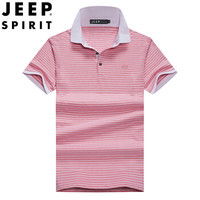 吉普 JEEP POLO衫男短袖翻领t恤纯色潮流2019新款男士上衣休闲半袖夏季T恤衫衣服PO179871 粉红色 3XL