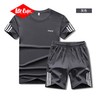 Lee Cooper T恤男2019男士短袖T恤套装个性潮牌运动套装简约时尚款322/灰色XL