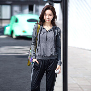 朵彩 2019新款时尚宽松速干运动套装 韩版春款显瘦跑步瑜伽服女款套装 灰色 L