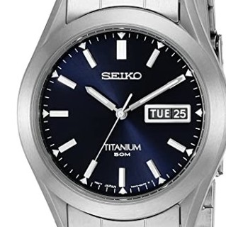 SEIKO 精工 SGG709 男士石英手表 40.3mm 蓝盘 银色钛金属表带 圆形