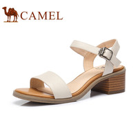 骆驼（CAMEL）女鞋 舒适简约韩版粗跟凉鞋 A82027620 米色 35