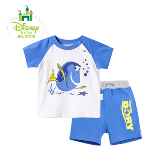 迪士尼(Disney)男童套装夏季纯棉肩开扣短袖拼接外出服172T682 宝蓝 3岁/身高100cm