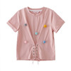 弗萝町Flordeer 童装女童T恤中大童女孩绑带套头衫儿童上衣F82033 粉色 130