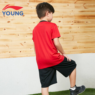 李宁童装男大童足球系列速干舒适比赛套装 YATN013-2 公牛红标准黑 150