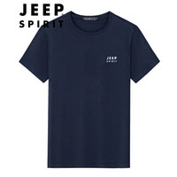 吉普（JEEP）短袖T恤 男士印花T恤宽松大码透气休闲半袖衣服男 QM8809 蓝色 XL