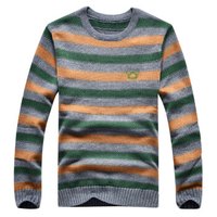 吉普盾 针织衫男士圆领条纹毛衣男装商务休闲针织衫 D9306 灰色 2XL