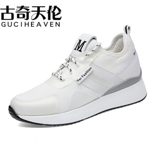 古奇天伦（GUCIHEAVEN）女士透气网面内增高运动低帮休闲鞋 8957-1 白色（加绒） 41