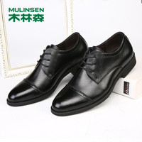 木林森（MULINSEN）英伦风三接头男士商务正装简约牛皮皮鞋 黑色033 42码 SL87033