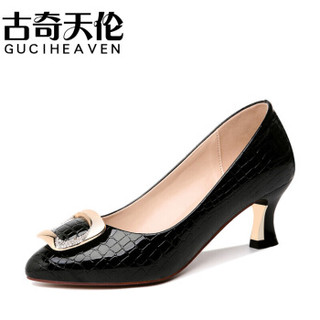 古奇天伦（GUCIHEAVEN）女士休闲百搭单鞋职业正装工作高跟皮鞋 8566-1 黑色（跟高5.5CM） 37