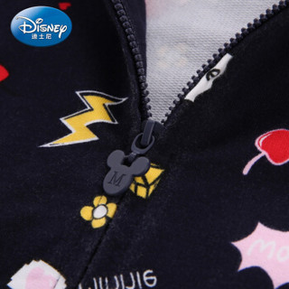 迪士尼 Disney 自营童装女童中小童针织前开连帽外套卫衣2019春夏新款 DA916579E01 藏青爆花板 100