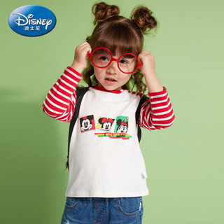迪士尼 Disney 自营童装女童中小童长袖T恤2019春夏新款 DA9169D3E01 大红白细条 100