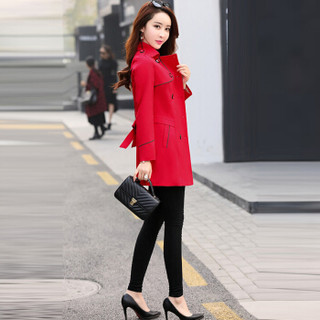 米兰茵（MILANYIN）女装 2019年春季时尚优雅端庄气质潮流长袖直筒修身中长款风衣 ML19177 红色 M