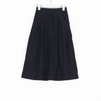 AUDDE 2019春夏季新款女装新品半身裙女中长款纯色裙显瘦文艺大摆裙女 MMKH9099 黑色 均码（松紧腰围）