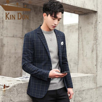 金盾（KIN DON）西服 2019春季新款格子西服韩版修身潮流休闲青年小西装 6013-A17 蓝色 4XL