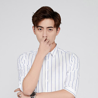 俞兆林（YUZHAOLIN）短袖衬衫 男士时尚商务条纹七分袖衬衫A180-2903白色M