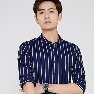 俞兆林（YUZHAOLIN）短袖衬衫 男士时尚商务条纹七分袖衬衫A180-2903深蓝色XL