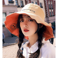 京配 JINGPEI 防晒帽女遮阳帽夏季日系百搭防紫外线帽子女士太阳帽遮脸防晒沙滩渔夫帽 笑脸遮阳帽 双面红棕