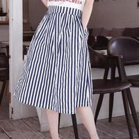 AUDDE 2019夏季新款女装新品半身裙女简约条纹百搭高腰大摆a字裙韩版长裙 zx3E02-8604 蓝色 M