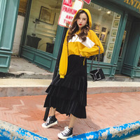 薇图 vitto 女装 2019年秋款高腰宽松拼接蛋糕裙金丝绒中长款裙半身裙 HC03VT66 蛋糕裙 XL