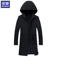 罗蒙 (ROMON) 风衣男 春秋新款连帽舒适修身商务休闲中长款外套男装9JK941009 黑色 185