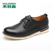 木林森（MULINSEN）时尚休闲鞋 都市青春潮流男板鞋头层牛皮系带皮鞋单鞋子 黑色 38码 SS87320