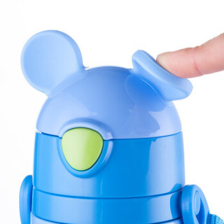 迪士尼（Disney）保温杯儿童带吸管304不锈钢婴儿水杯男女学生幼儿园宝宝背带水壶防摔便携杯子蓝色米奇440ml