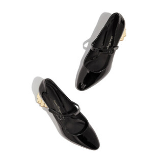 Salvatore Ferragamo 菲拉格慕 经典款女士黑色牛皮革花朵造型鞋跟玛丽珍鞋 0715398_1D _ 60