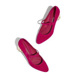 Salvatore Ferragamo 菲拉格慕 经典款女士花朵造型鞋跟紫红色羊皮革玛丽珍鞋 0715405_1D _ 85