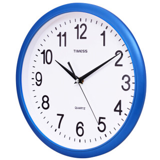 Timess挂钟 简约立体刻度静音12英寸客厅石英钟S9956-1白底蓝框