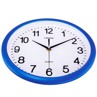 Timess挂钟 简约立体刻度静音12英寸客厅石英钟S9956-1白底蓝框