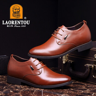 老人头(LAORENTOU)正装皮鞋男士商务内增高时尚英伦百搭 3589929 棕色 37码