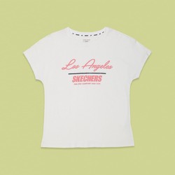 斯凯奇女装夏季新品轻潮时尚印花图案短款短袖圆领女式T恤衫
